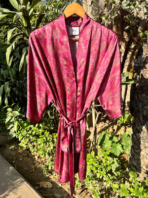 Dream About Me Short Silk Robe: Cerise Daydream