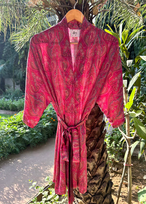 Dream About Me Short Silk Robe: Cerise Daydream
