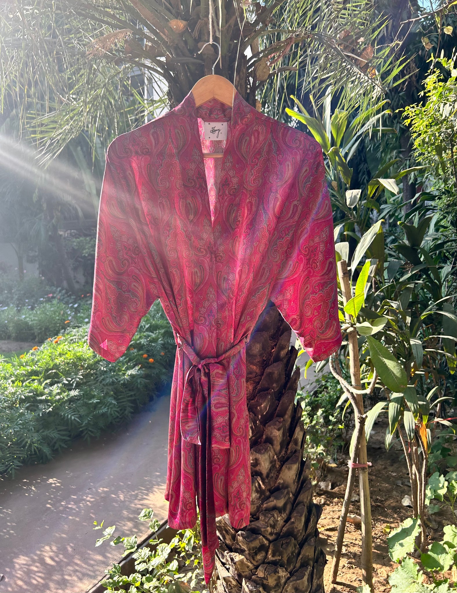 Dream About Me Short Silk Robe: Cerise Daydream