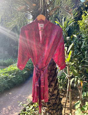 Dream About Me Short Silk Robe: Cerise Daydream