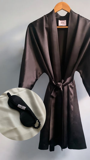 Amaris Gift Set: Ebony Noir Robe + Silk Eye Pillow