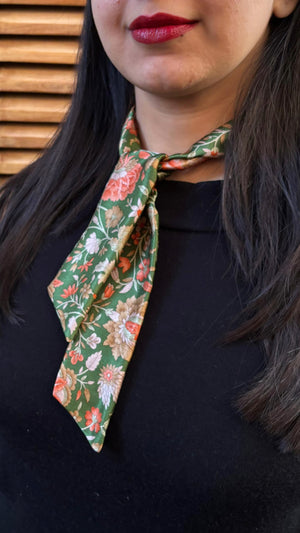 The Tilly Silk Neck Bow / Hair Ribbon/ Handbag Scarf - Emerald Enchantress Print