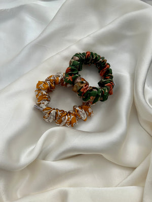 Azaria Gift Set of 3 Scrunchies: 2 x Printed Mid Sized, 1 x Thins (colour of choice)