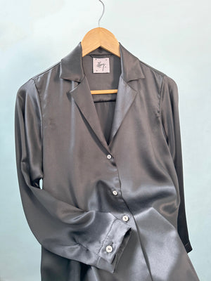 Soleste Silk Blouse: Botanical Obsidian Grey